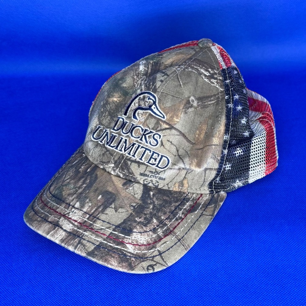 Ducks Unlimited Realtree Camo American Flag Mesh Snapback Trucker Dad Hat Hunter